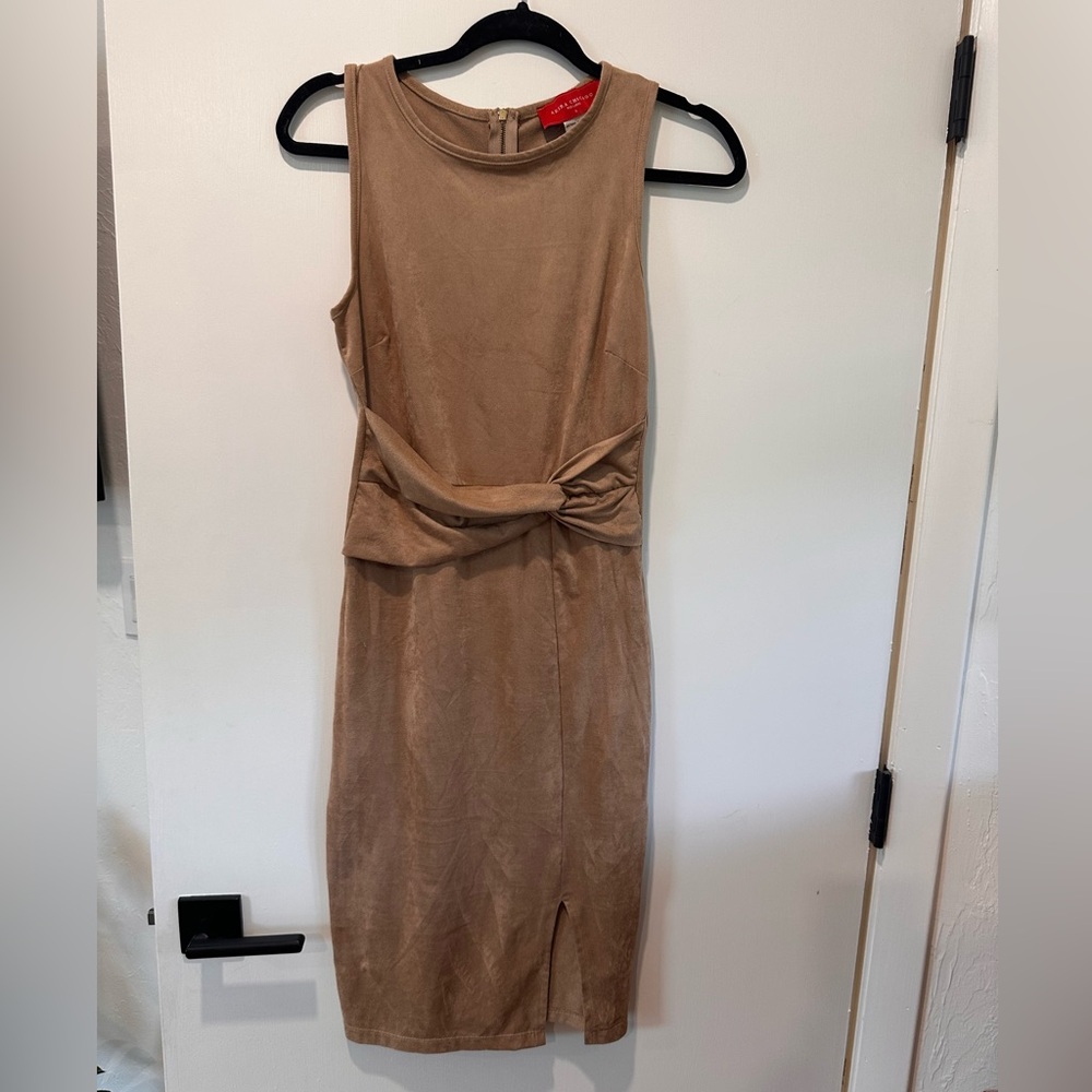 AKIRA Tan Midi Dress with Knot Detail